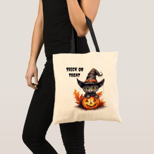 Tote Bag Casquette de sorcière de Kitten noir pour enfants