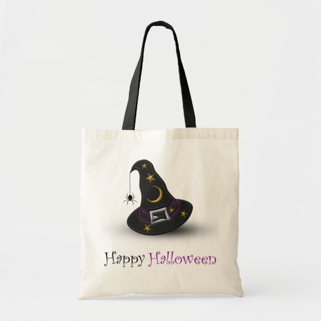 Tote Bag Casquette de sorcière Halloween avec araignée - Sa (Devant)