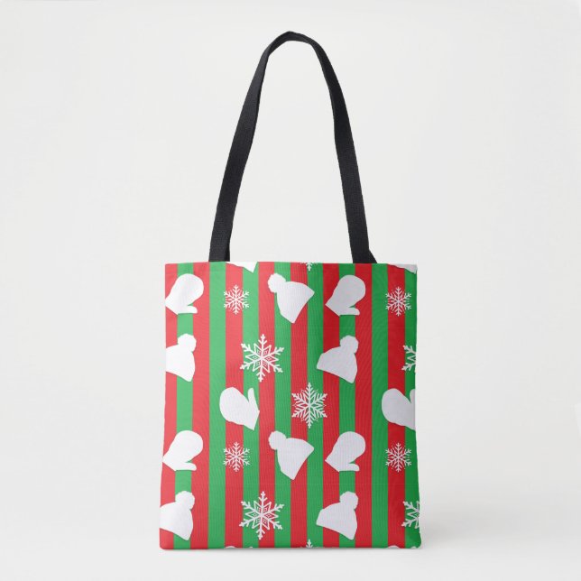 Tote Bag Casquettes d'hiver, Mittens de Noël et Flocon blan (Devant)