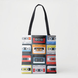 Tote Bag Cassettes compactes. Lot. plat d'illustration vint