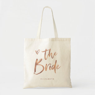 Tote Bag Casual Script   Chic Rose Gold Bride