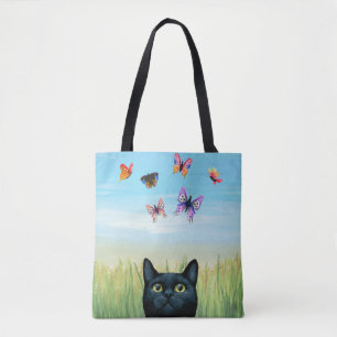 Tote Bag Cat 606 papillons de chat noir