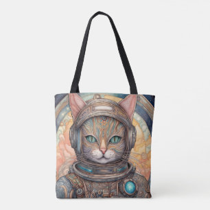 Tote Bag Cat Astronaut art de dessins animés détaillés