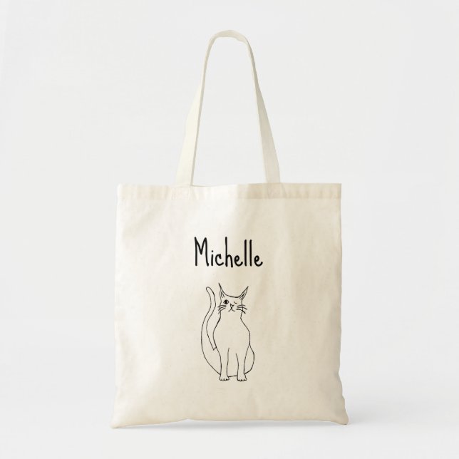 Tote Bag Cat Cartoon Winking Kitty mignonne Girl (Devant)
