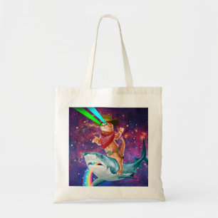 Tote Bag Cat Cowboy chevauchant un requin crachant un arc-e