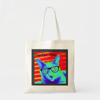 Tote Bag Cat Glasses Teacher Time