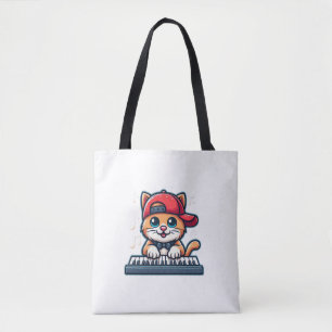 Tote Bag Cat Jouer Piano Design pour la musique et les Amou