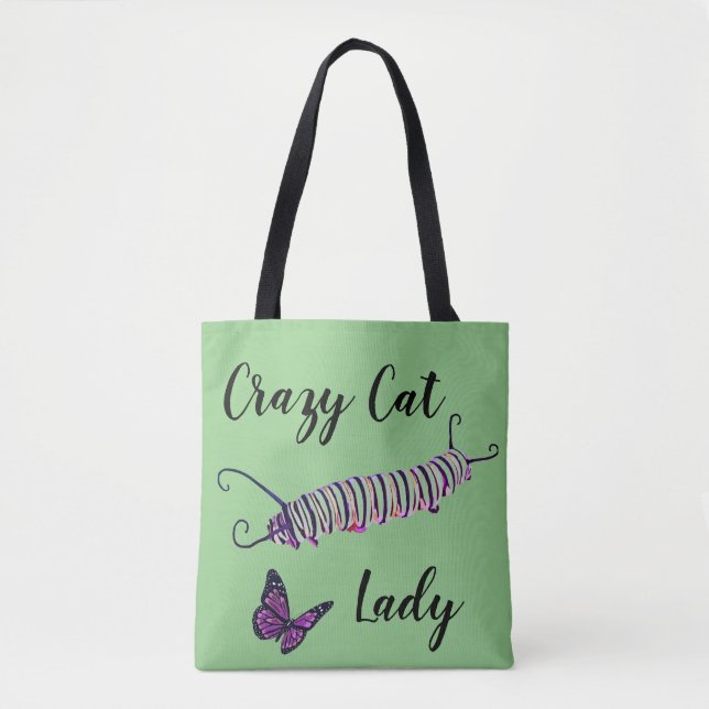 Tote Bag Cat Lady Green Background (Front)