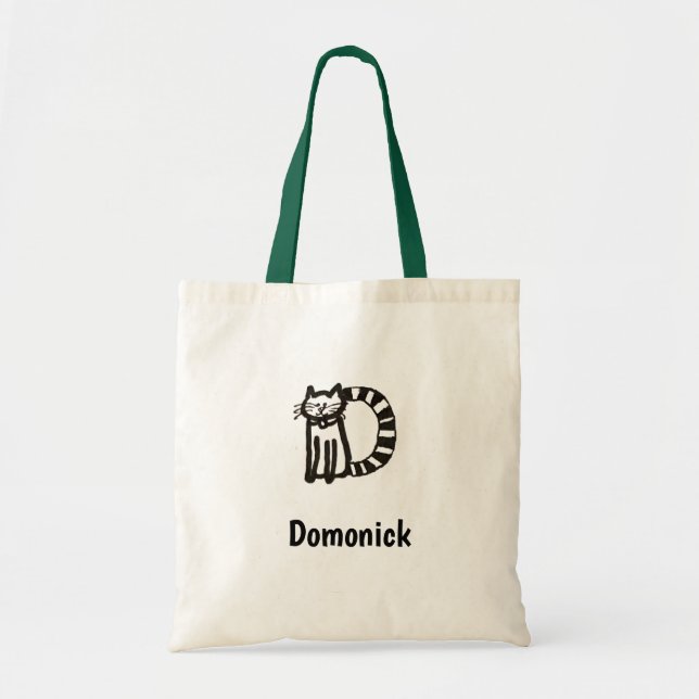 Tote Bag - Cat Letter D with Name  (Front)