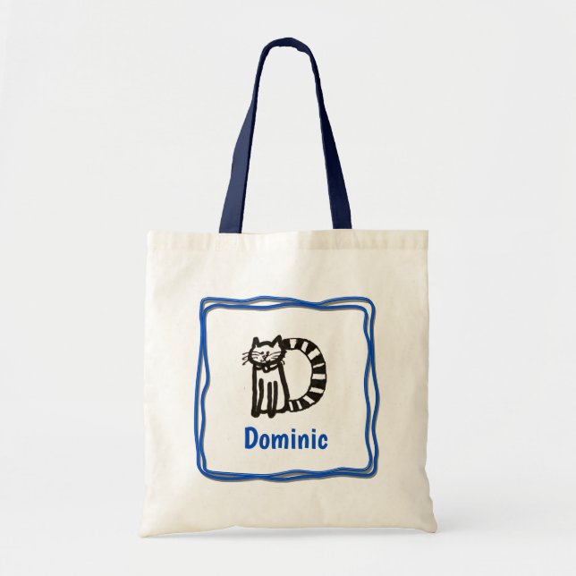 Tote Bag - Cat Letter D with Name in Frame (Front)