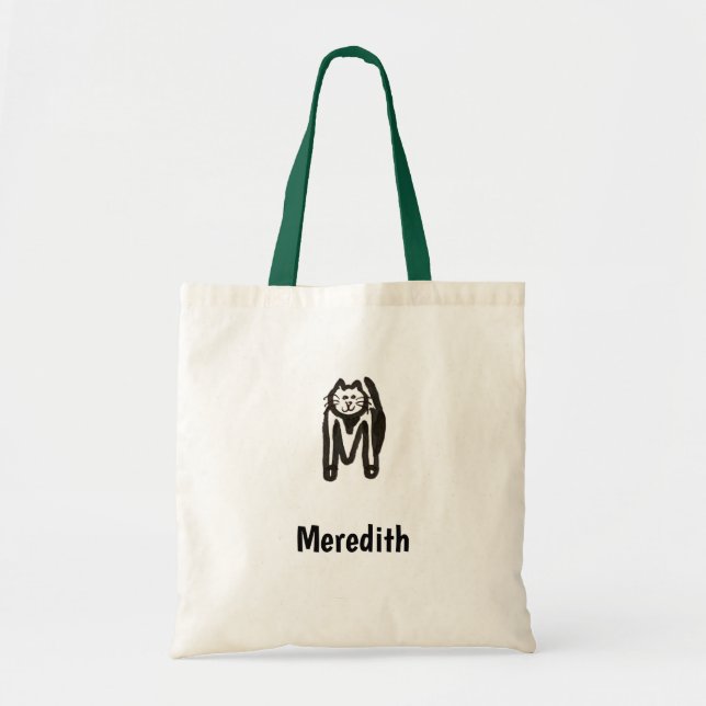 Tote Bag - Cat Letter M with Name  (Front)