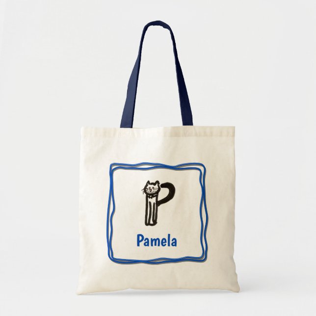 Tote Bag - Cat Letter P with Name in Frame (Front)