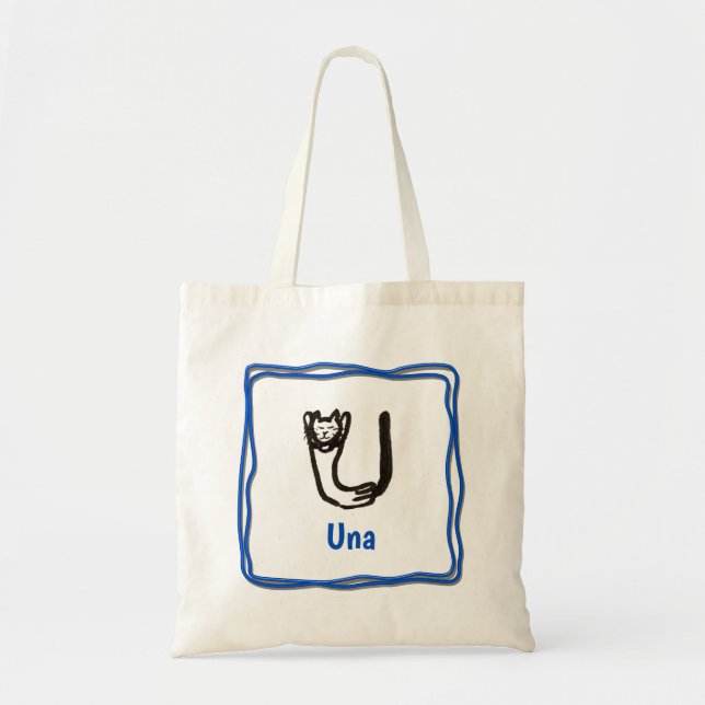 Tote Bag - Cat Letter U with Name in Frame (Front)