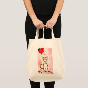 Tote Bag Cat Love Red Hearts
