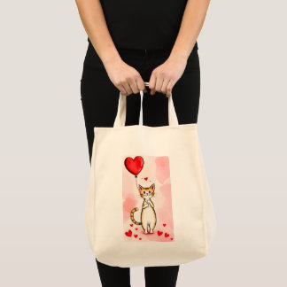 Tote Bag Cat Love Red Hearts