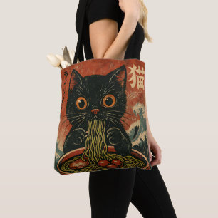Tote Bag Cat Ramen Japonais drôle Graphisme Kawaii Cat Anim