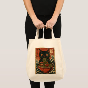 Tote Bag Cat Ramen Japonais drôle Graphisme Kawaii Cat Anim
