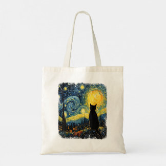 Tote Bag Cat Starry Night Van Gogh Cat for Cat Lover Cat Mo