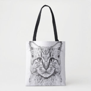 Tote Bag Cat Wild Nature Animal Illustration Art Dessin