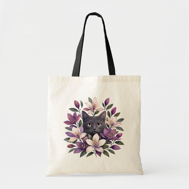 Tote Bag Cat with Flowers (Devant)