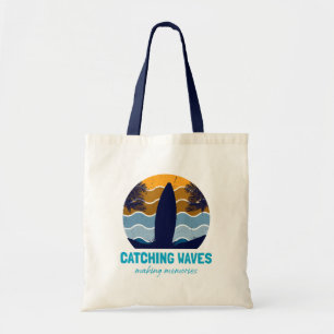 Tote Bag Catching Waves Retro Surboard Beach Art