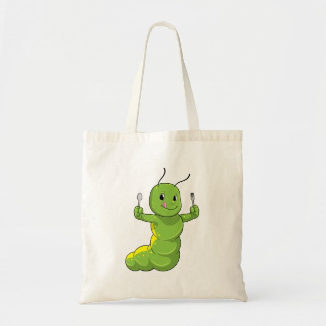 Tote Bag Caterpillar avec cuillère et fourche (Devant)