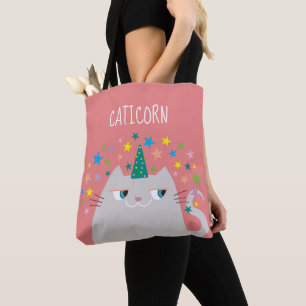 Tote Bag Caticorn Pink Unicorn Cat and Stars
