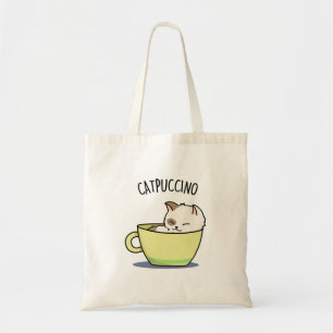 Tote Bag Catpuccino Funny Kitty Chat En Pun De Coupe