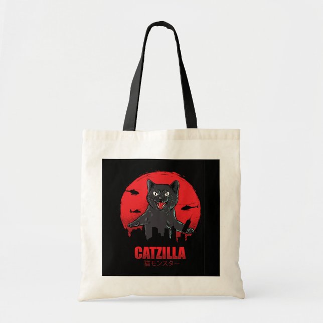 Tote Bag Catzilla Monster Chat détruit Skyscraper Building (Devant)