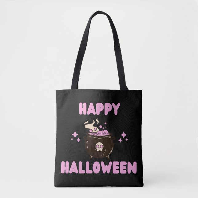 Tote Bag Cauldron de Sorcière rose Happy Hallowen (Devant)