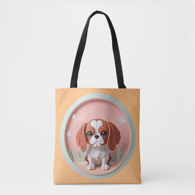 Tote Bag Cavalier King Charles Pink Pastel Coupe papier (Devant)