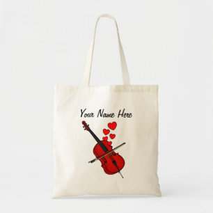 Tote Bag Cello Red Hearts Cellist Musicien Personnalisé