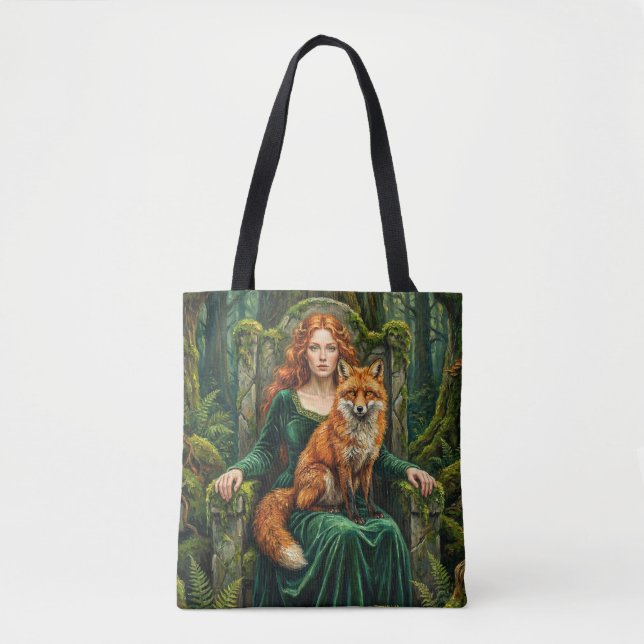 Tote Bag Celtic Forest Queen Red Fox Witch Fantasy Art ( (Devant)