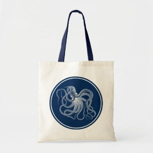Tote Bag Cercle bleu marine Vintage blanc octopus