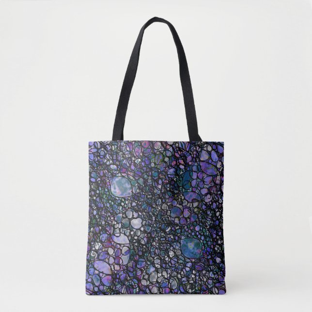 Tote Bag Cercles abstraits tirés par la main, bleu, (Devant)