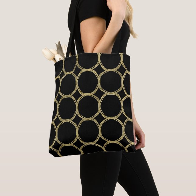 Tote Bag Cercles d'or & Noir élégant Moderne Chic tendance (De près)