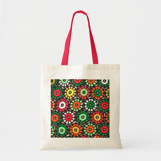 Tote Bag Cercles Granny colorés Crochet Motif (Devant)