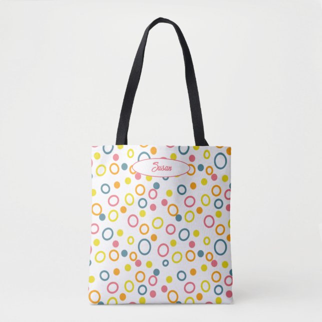 Tote Bag Cercles orange jaune turquoise Points (Devant)