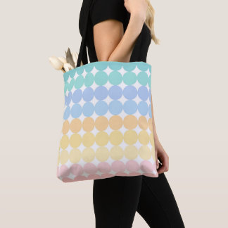 TOTE BAG CERCLES ROSE BLEU JAUNE VERT PASTEL
