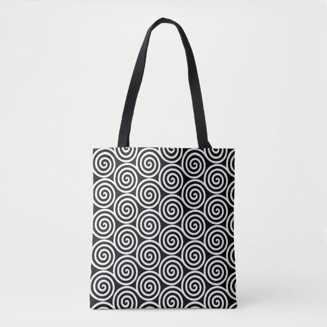 Tote Bag Cercles spiraux Abstraits élégants en noir et blan (Devant)
