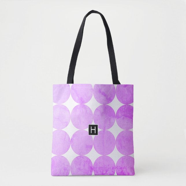 Tote Bag Cercles violets modernes | Monogramme (Devant)