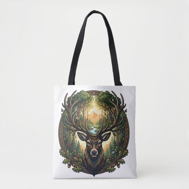 Tote Bag Cerf de la forêt majestueuse Art de la nature et d (Devant)