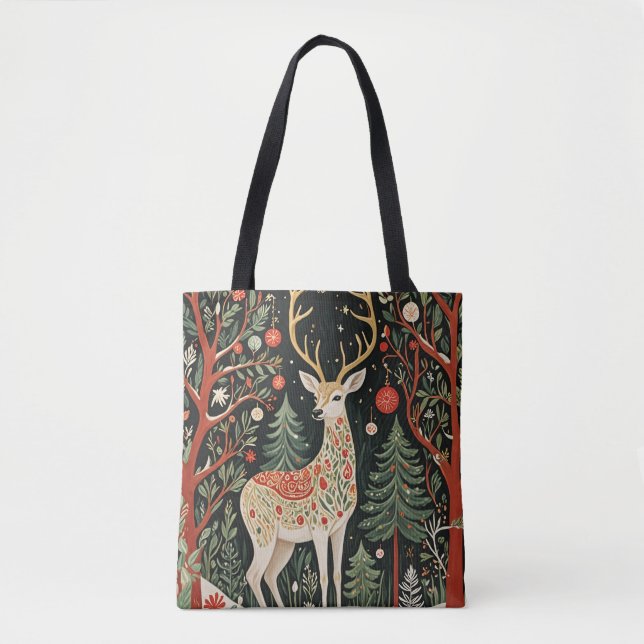 Tote Bag Cerf de Noël de la forêt de minuit (Devant)
