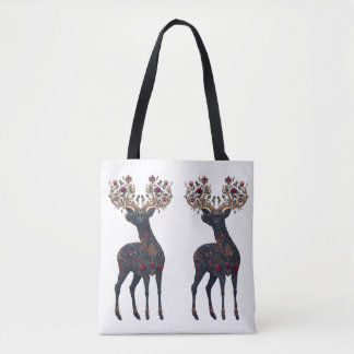Tote Bag Cerf floral cosmique royal