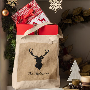 Tote Bag Cerf noir rustique   Kraft   Nom de famille