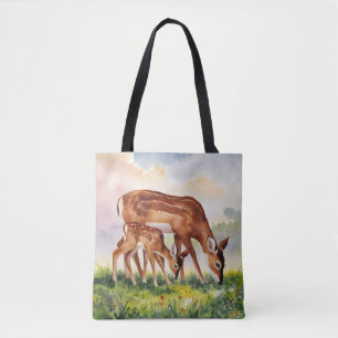 Tote Bag Cerf peint Mère et Bébé