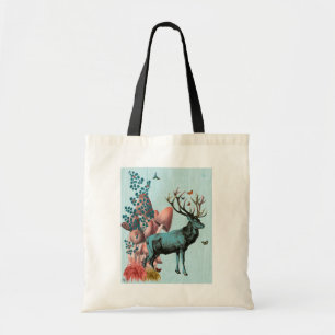 Tote Bag Cerf Turquoise en Forêt de Champignons 2