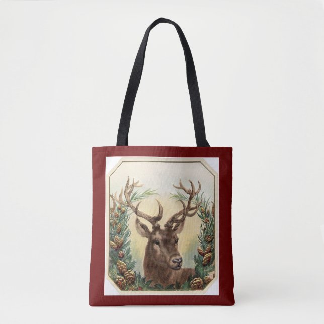 Tote Bag Cerf vintage avec couronne (Devant)