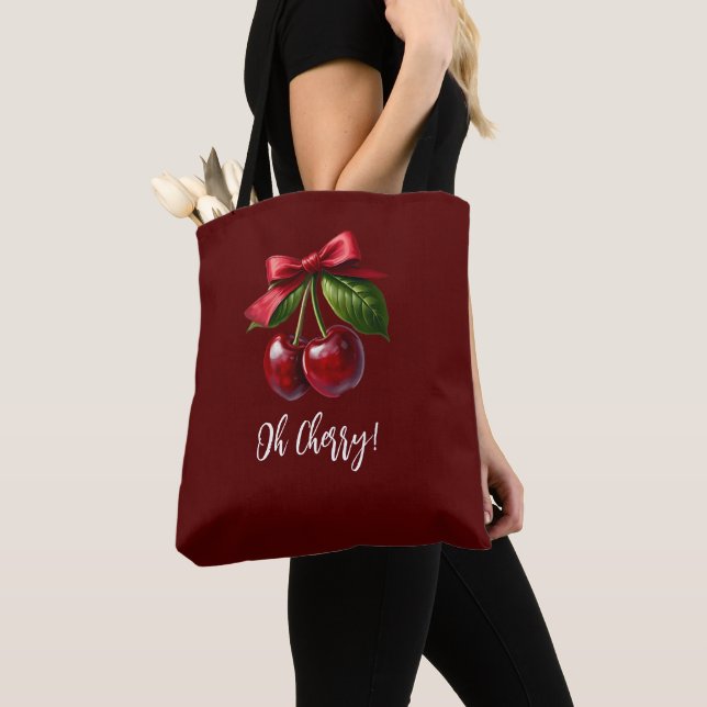 Tote Bag Cerises avec cerise-cerise-bow rouge-Oh cerise (De près)