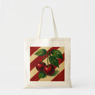 Tote Bag Cerises avec Rouge rubis et rayures de crème